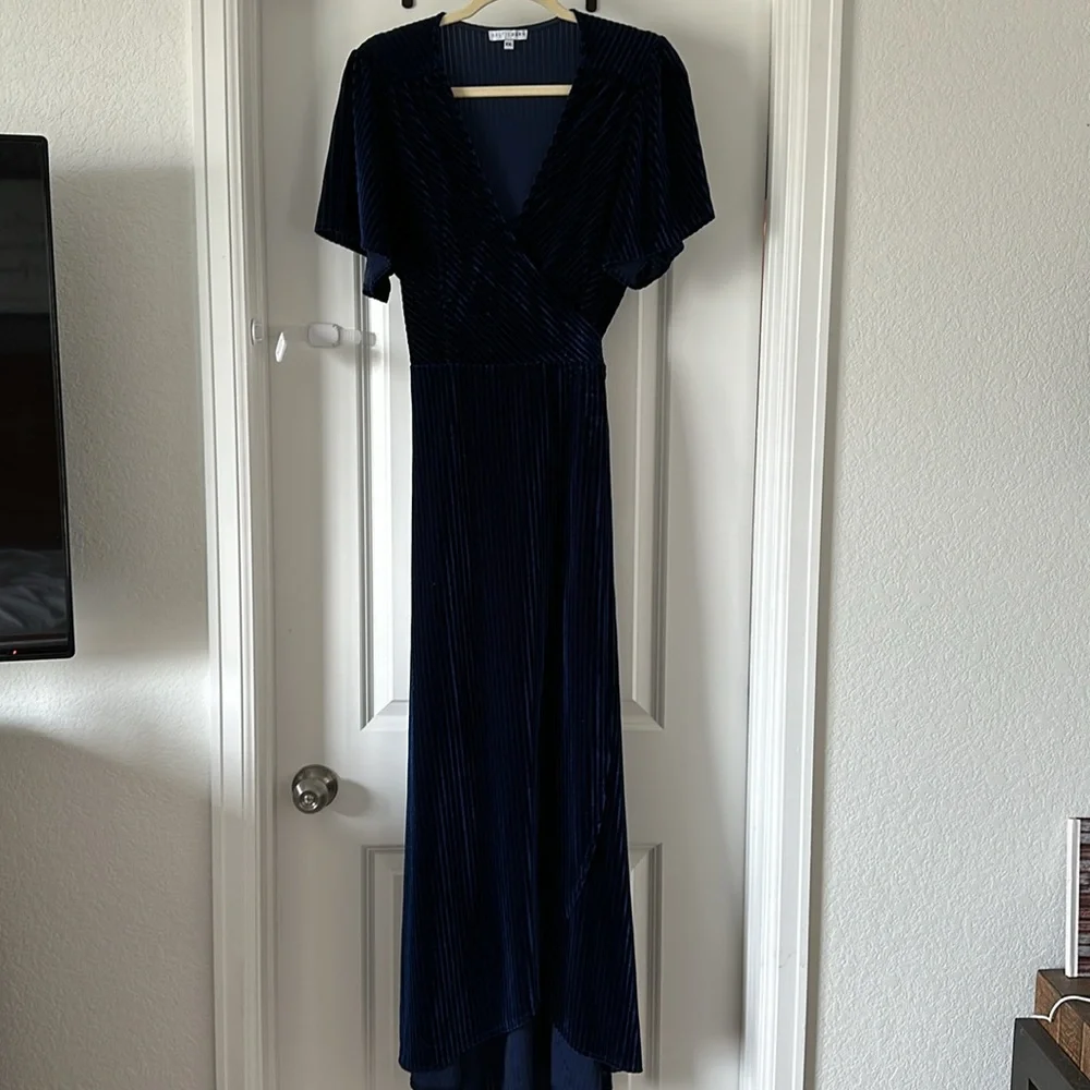Baltic Born Navy Blue Velvet High-Low Dress - Picture 3 of 4